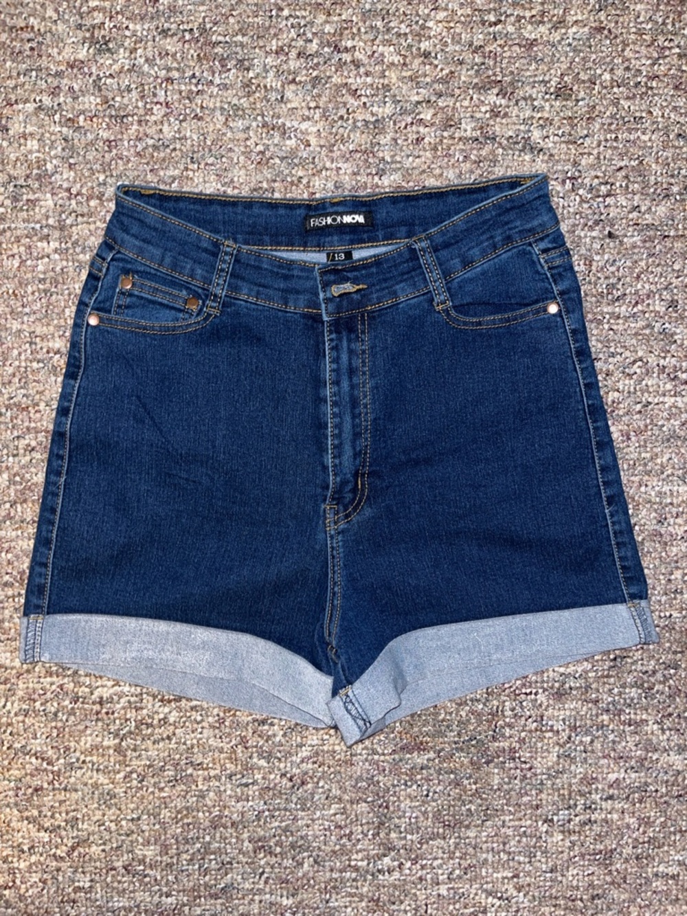 Fashion Nova Dark Blue Cuffed High-Waist Denim Shorts